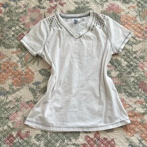 White Studded V-Neck Women's Top
